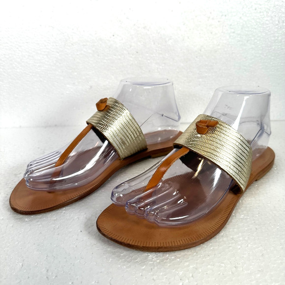 Joie A La Plage Metallic Embossed Leather Thong Sandals Women's 37 I US 7 Flats - Picture 1 of 11